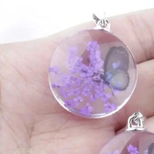 Purple flower and butterfly‎ necklace